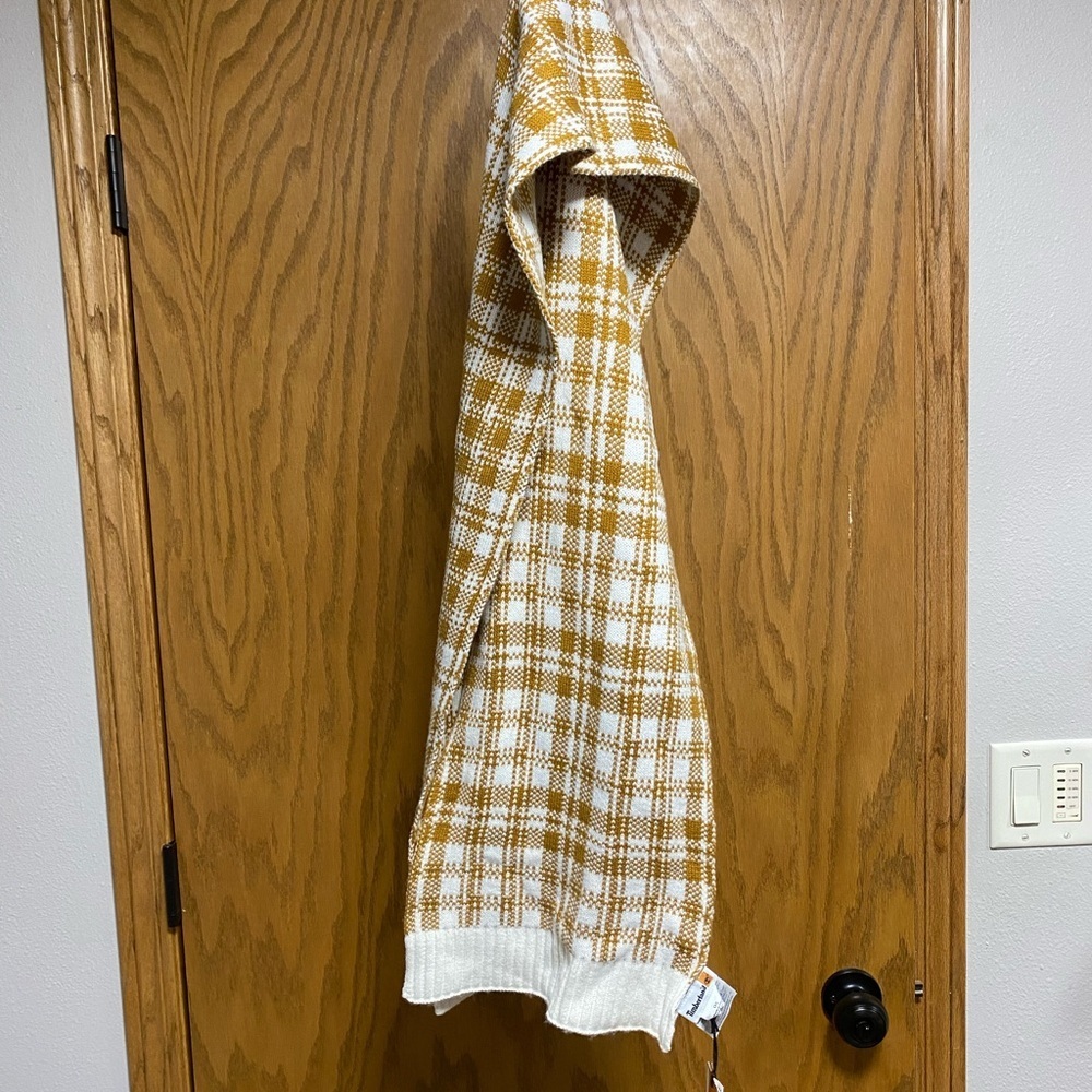 Timberland Tan Cream Plaid Knit Acrylic Scarf - New With Tags, Men's - 63”x9.5”